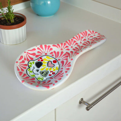 Colorful Talavera Skull Spoon Rest | Mexican Kitchen Art