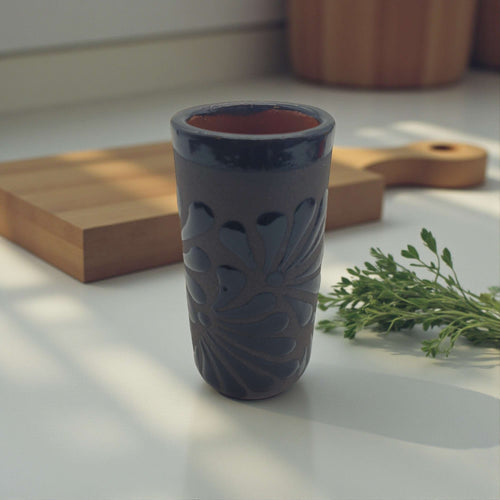Matte Black Talavera Shot Glass | Mexican Ceramic Barware