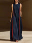 Women's Linen Sleeveless Loose Striped Maxi Dress