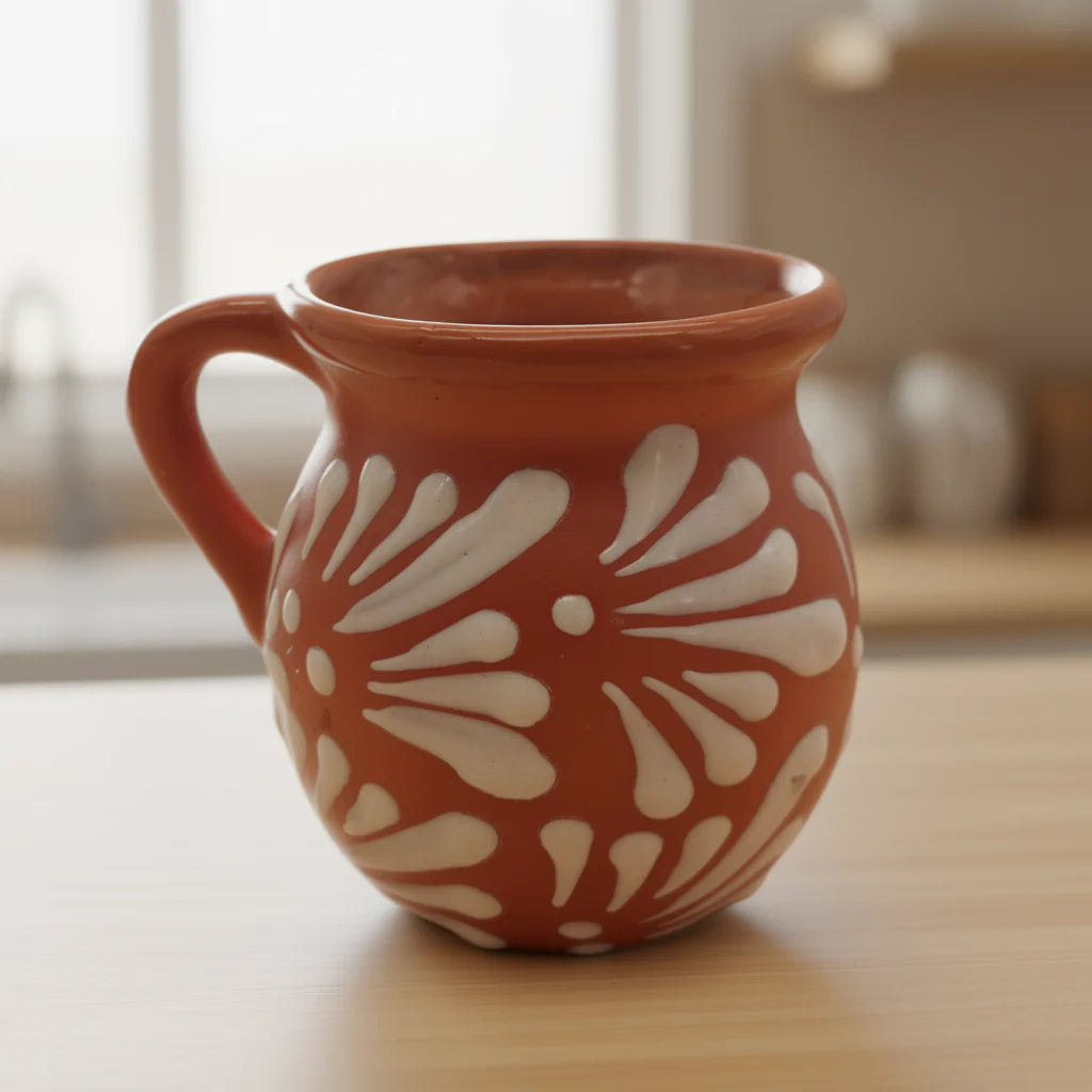 Taza Jarrito de arcilla mexicana | Taza de cerámica marrón hecha a mano