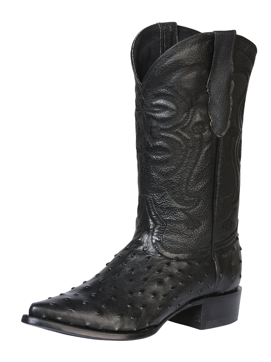 Botas Vaqueras El Señor de los Cielos para Hombre - Piel de Avestruz de Imitación - Negro 40836