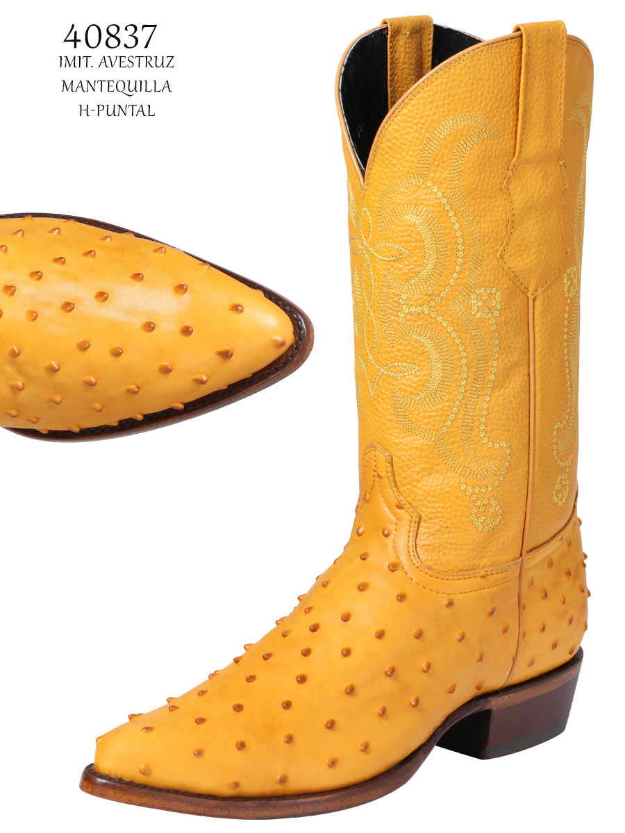 Ostrich Printed Butter Leather Cowboy Boots - El Señor de los Cielos - 40837