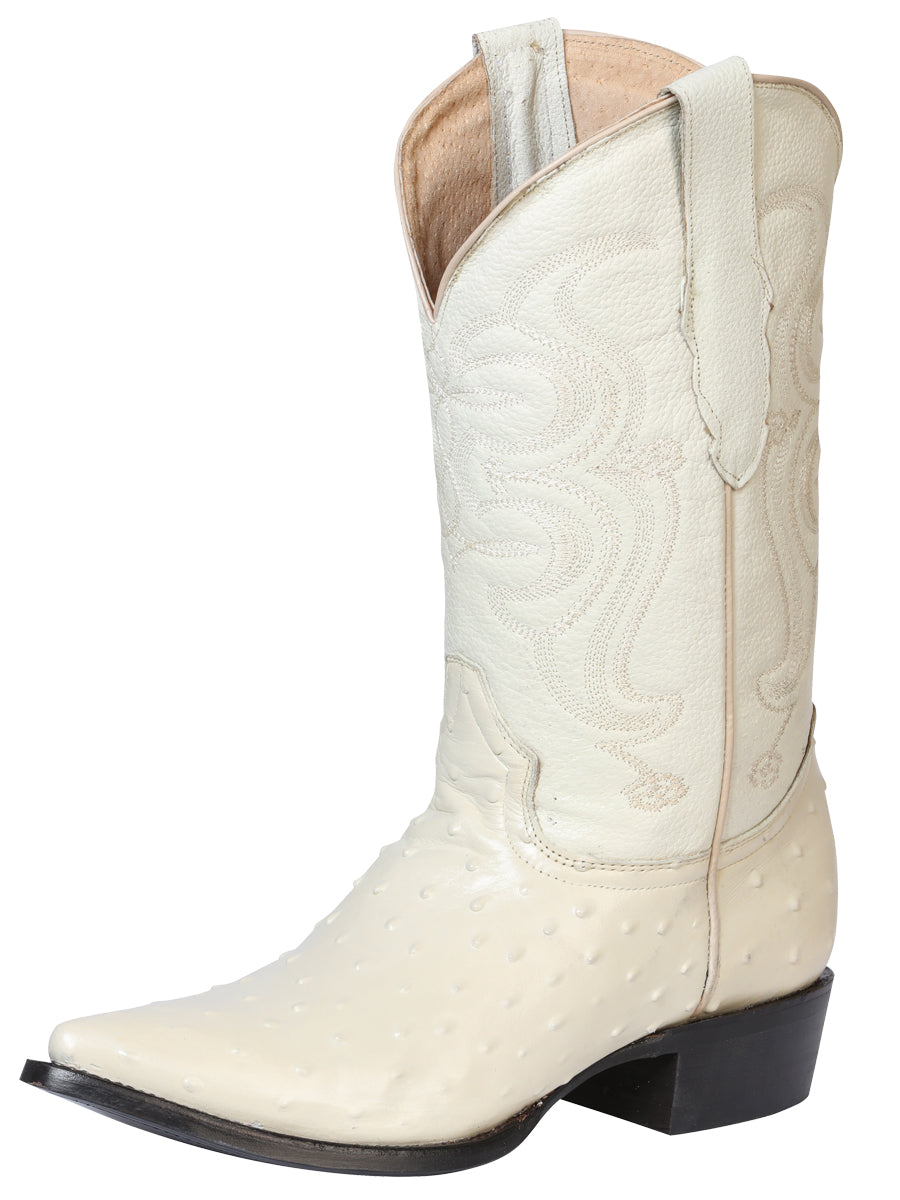 Bota Vaquera El Señor de los Cielos para Hombre - Piel Estampada de Avestruz - Hueso 40839