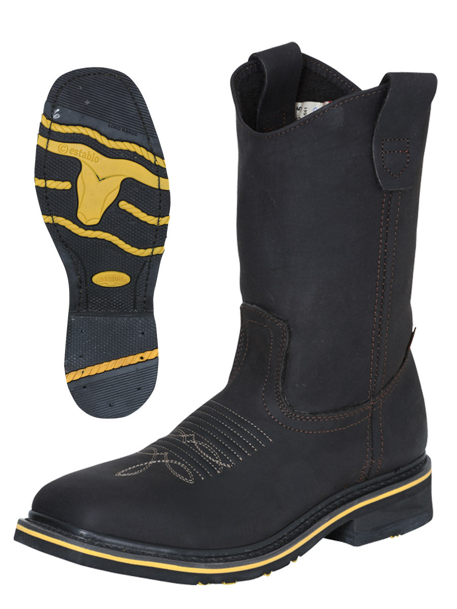Establo Men’s Steel Toe Work Boot w - Crazy Leather Chocolate with Steel Toe 41545