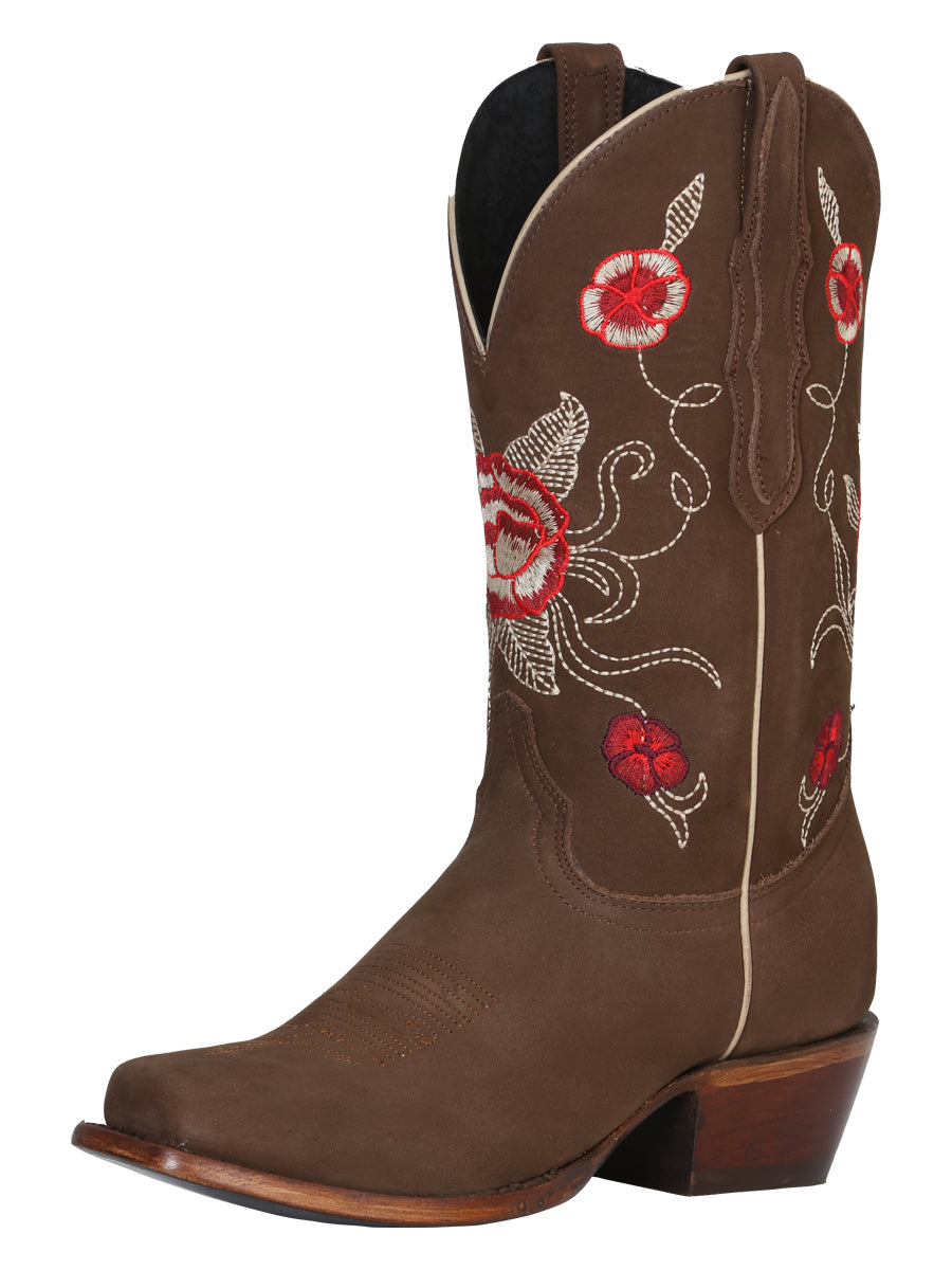 El General Women's Snip Toe Cowboy Boot - Suede Camel 41784
