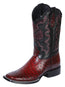 El General Men’s Square Toe Leather Cowboy Boot - Printed Ostrich Burgundy 41901