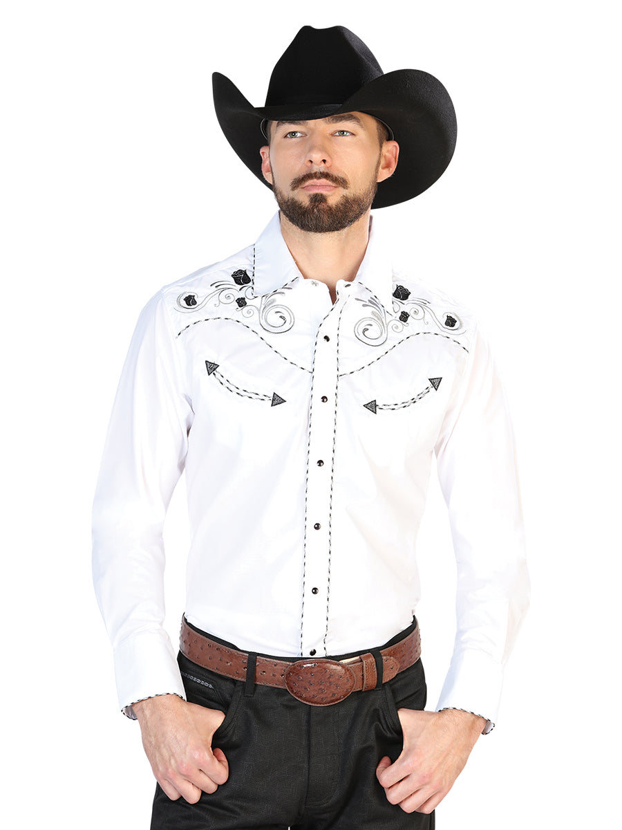 Camisa Western Bordada El General Blanco/Negro 42941