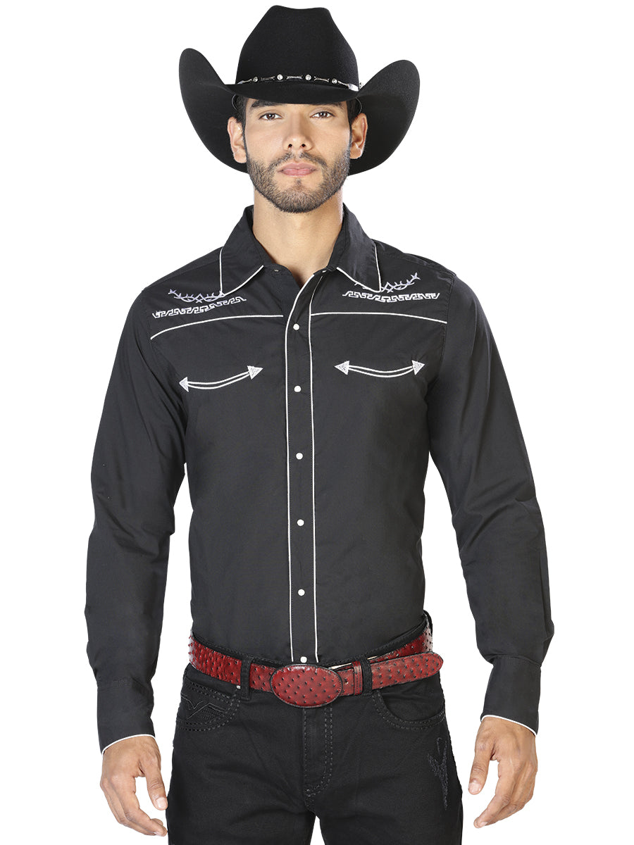 Camisa Occidental El General Bordada Negro/Blanco 42949