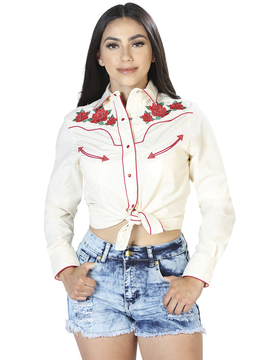 Camisa vaquera beige de manga larga para mujer 42962