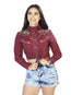 Camisa vaquera de manga larga para mujer, color vino 42965