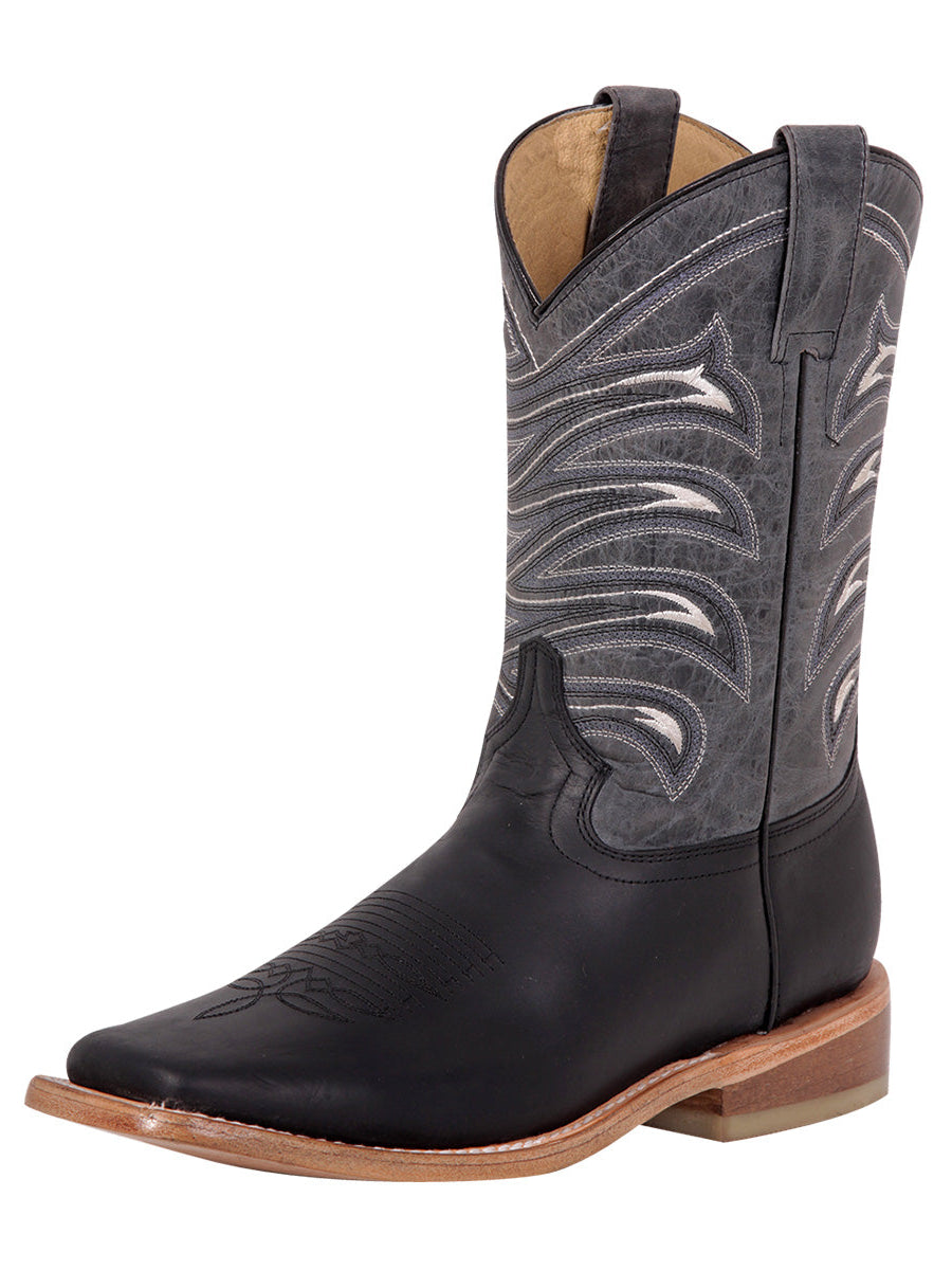 El General Men’s Square Toe Leather Cowboy Boot - Crazy Black 42994