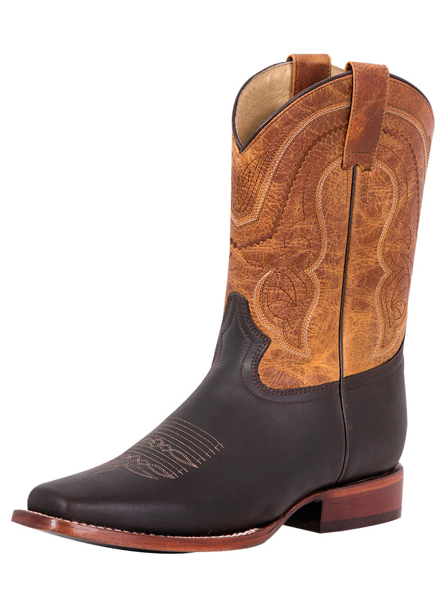 El General Men’s Square Toe Leather Cowboy Boot - Crazy - Dark Brown 42996