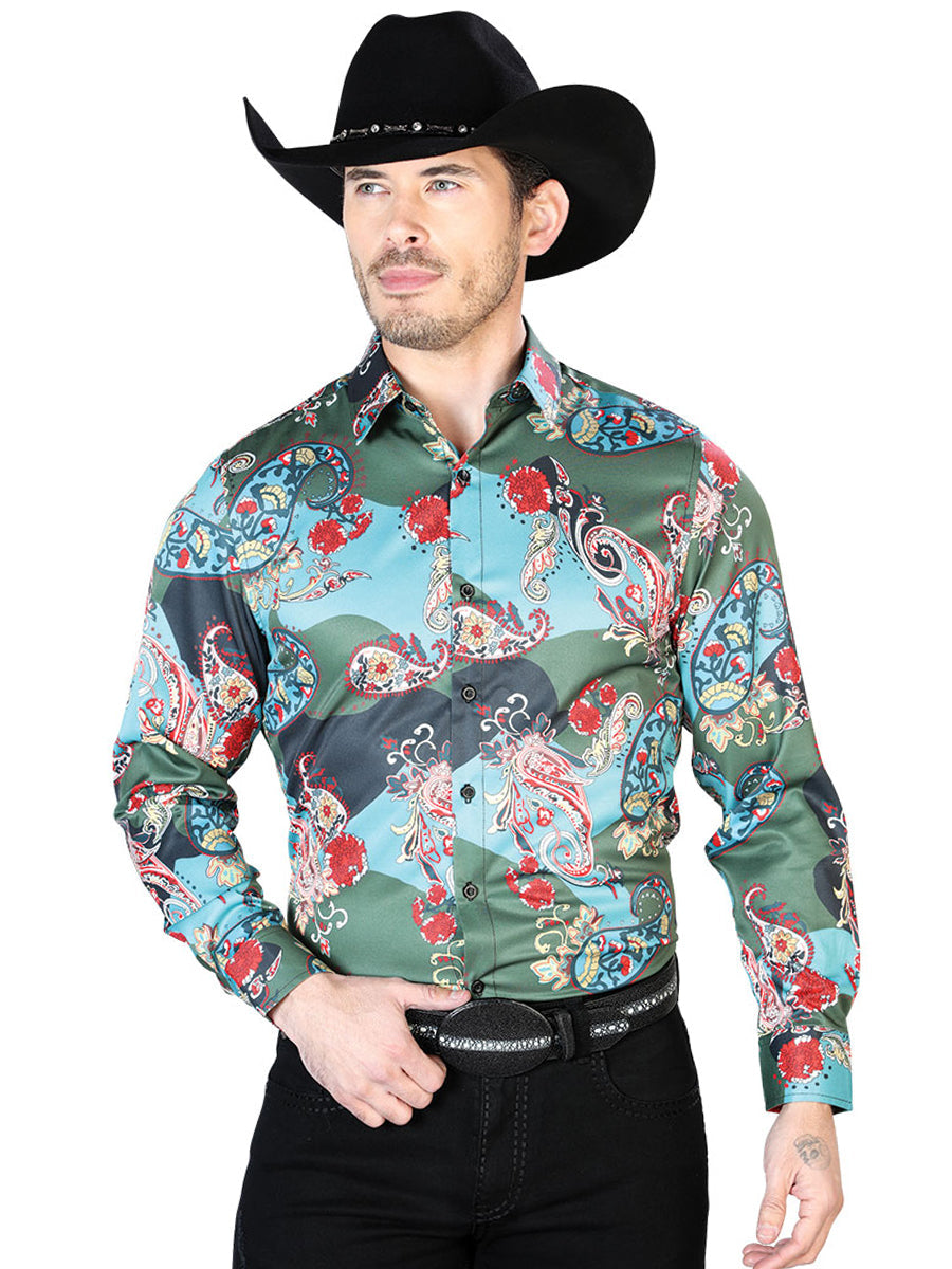 Camisa de manga larga informal verde Senor De Los Cielos 43681
