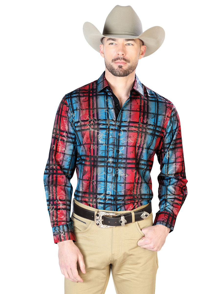 Camisa Azul Informal de Manga Larga 43851