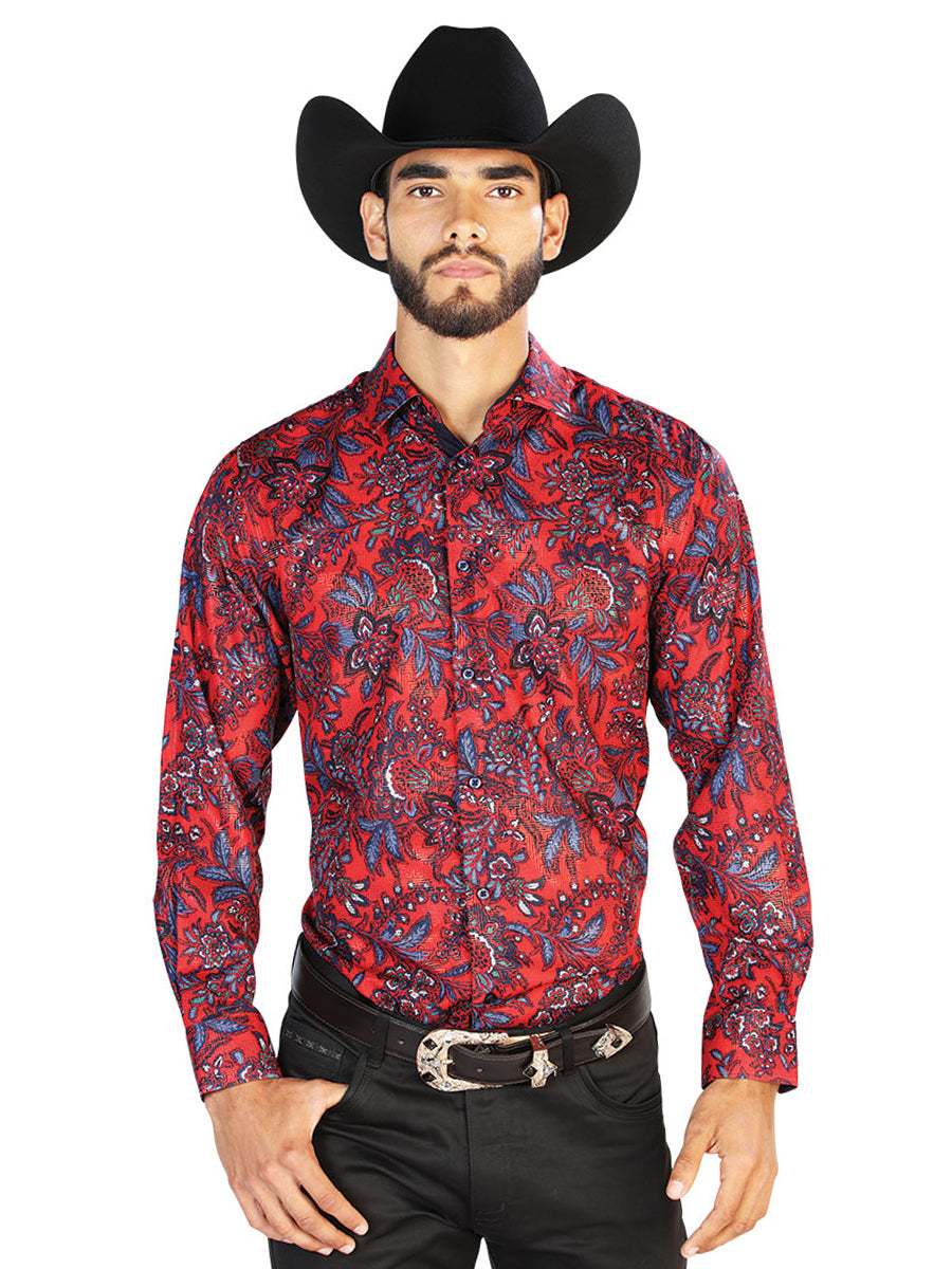 Camisa informal de manga larga roja y azul 43856