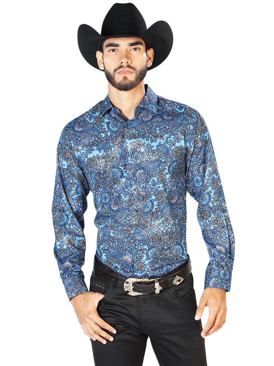 Camisa azul informal de manga larga 43859
