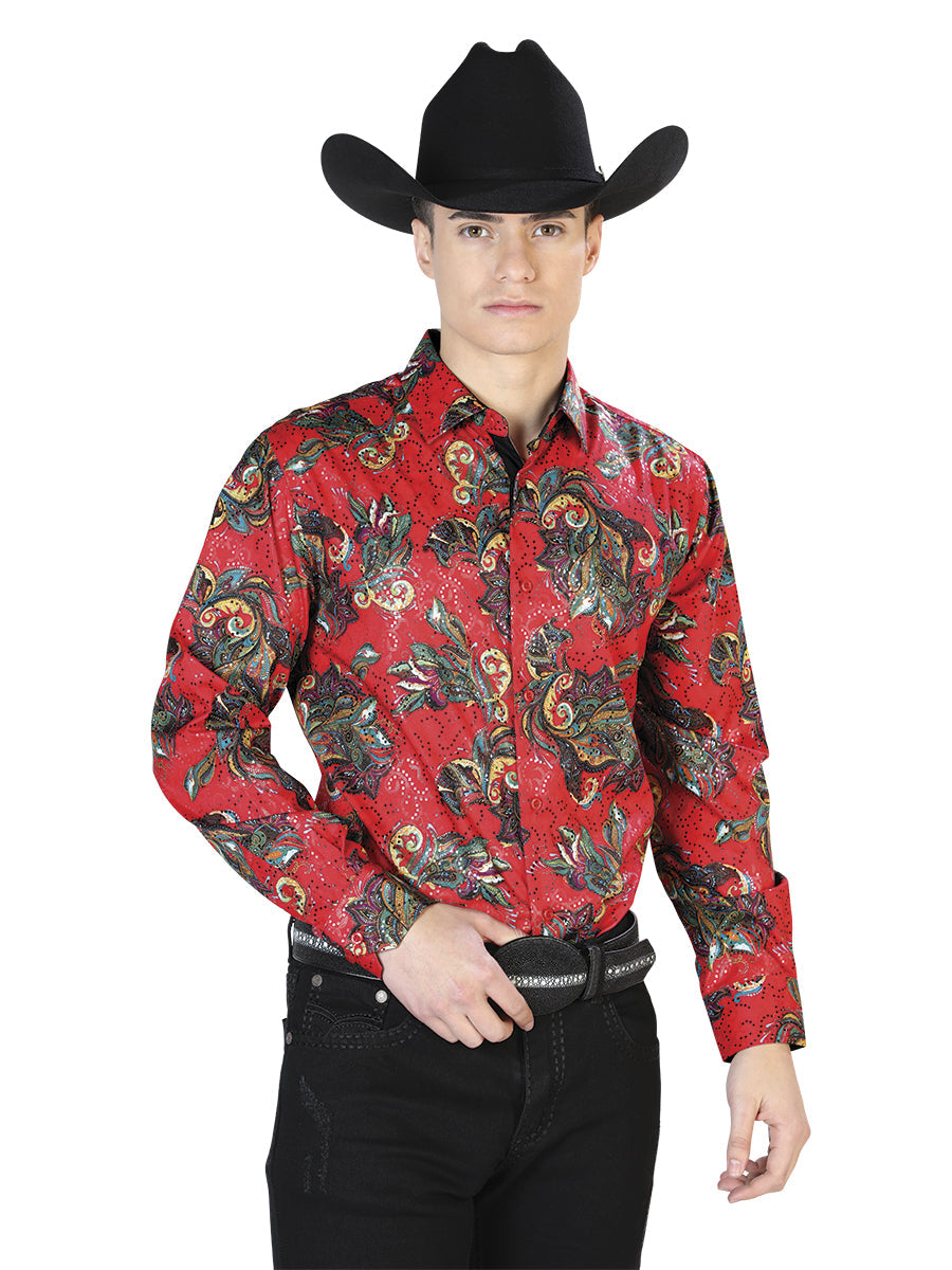 Camisa casual de manga larga roja 43869
