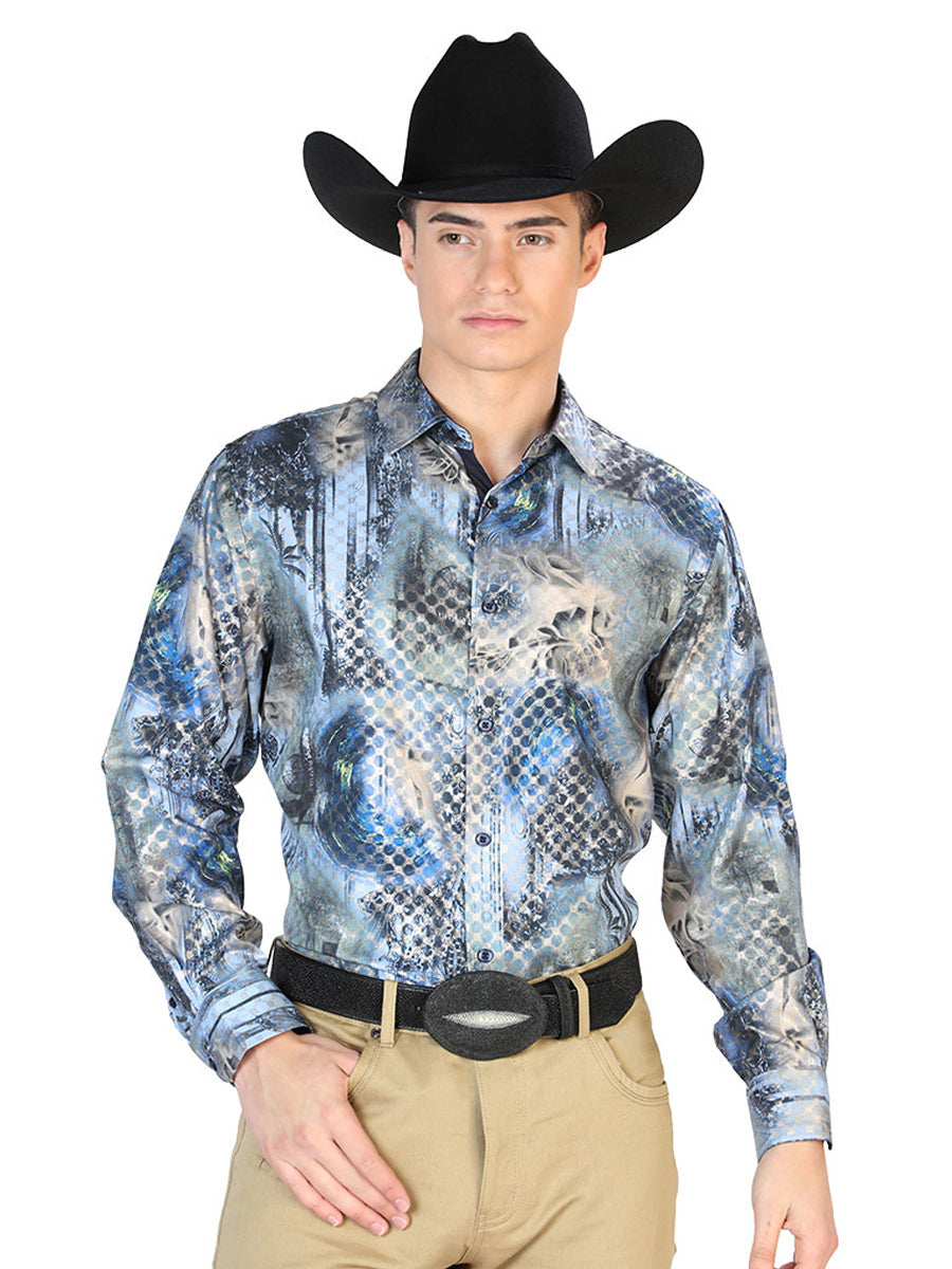 Camisa de manga larga informal negra y azul 43878