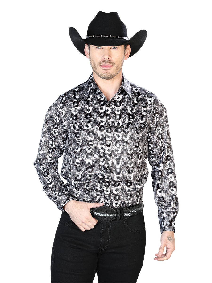 Camisa casual de manga larga negra y gris 43939