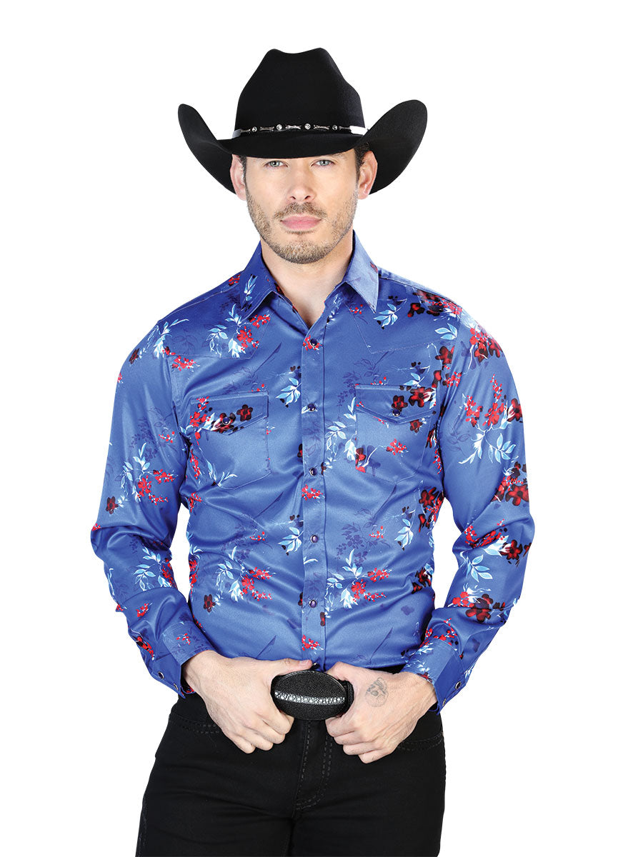 Camisa informal azul de manga larga 43942