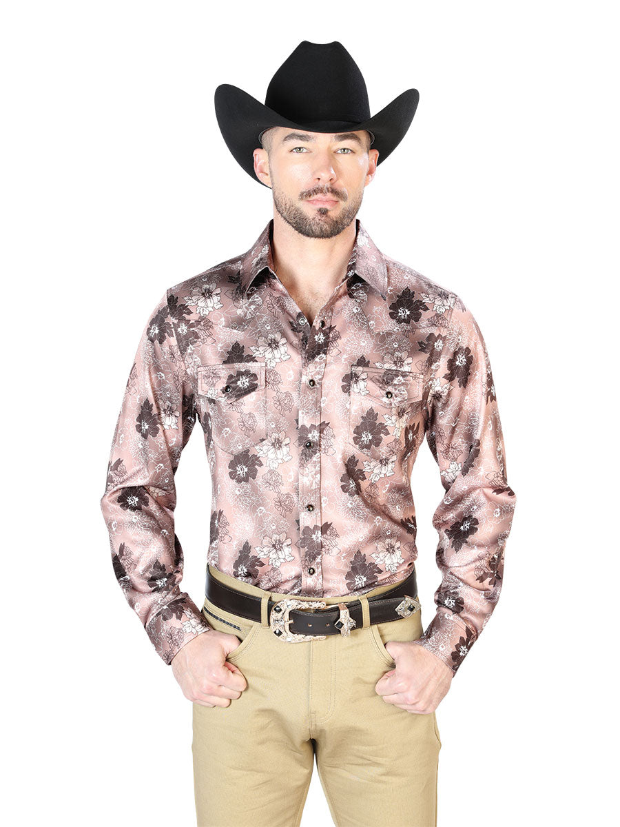 Camisa casual de manga larga marrón claro 43947