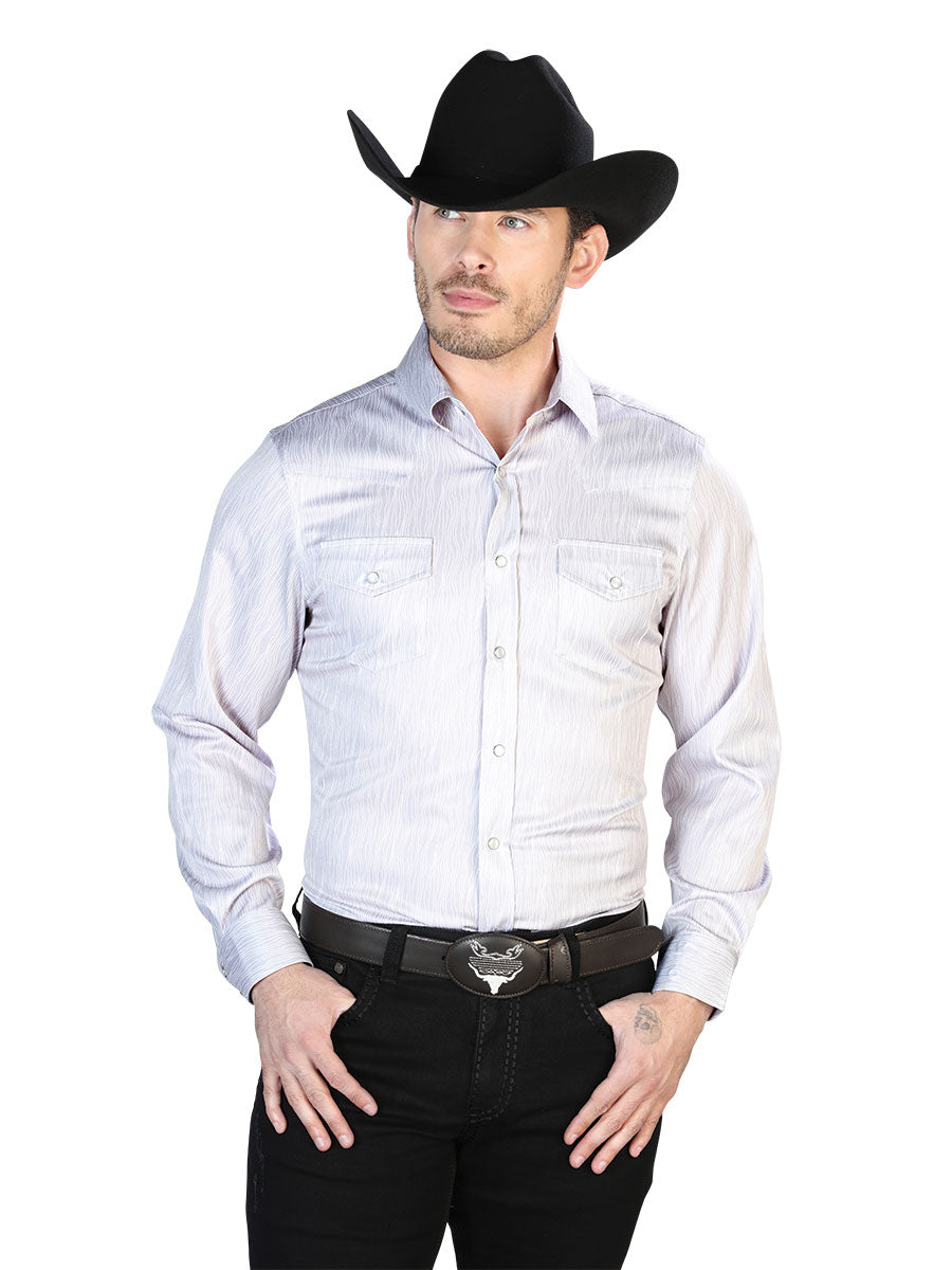 Camisa informal gris de manga larga 43949