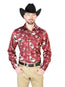Camisas casuales de manga larga con estampado floral burdeos 43951