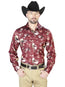 Camisas casuales de manga larga con flores color burdeos 43951