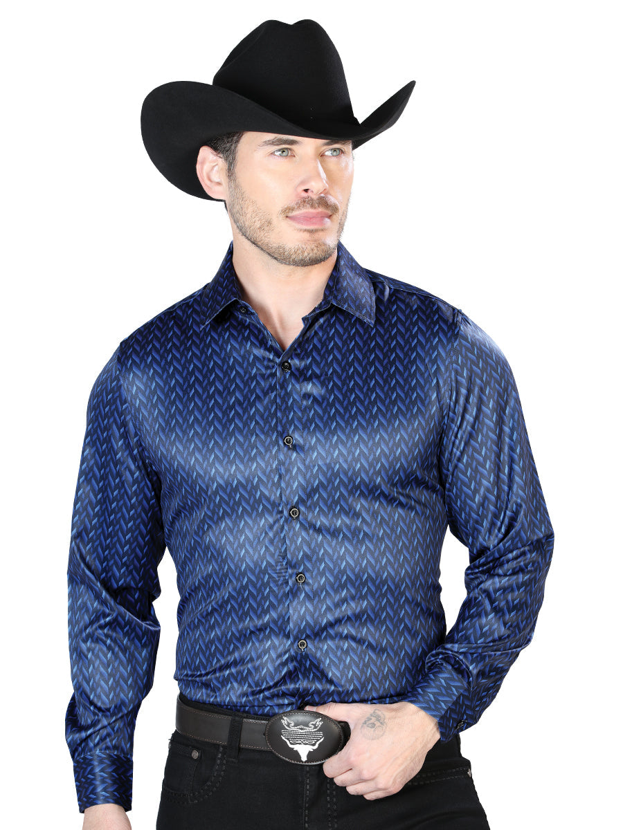 Camisa de manga larga informal azul 43967