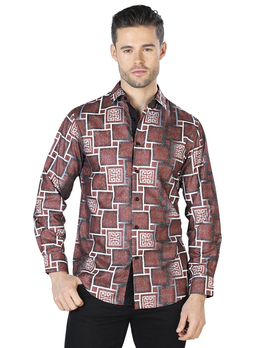 Camisa informal de manga larga color borgoña 44006