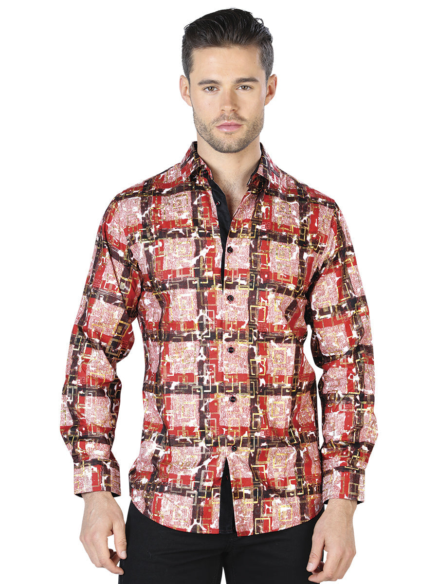 Camisa Casual Manga Larga Oro Rojo 44011