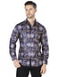 Camisa informal de manga larga azul marino y dorada 44014