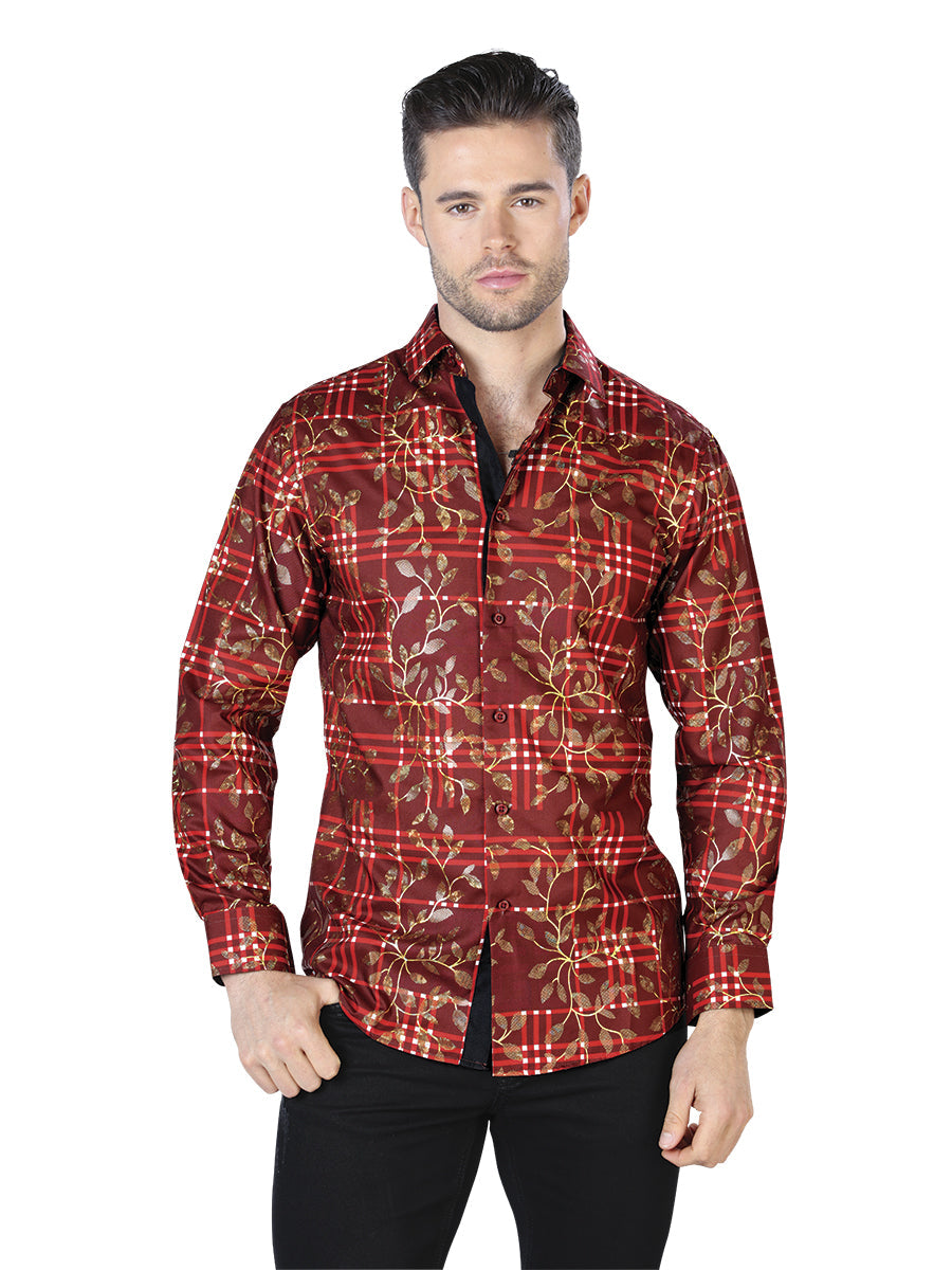 Camisa Casual Roja Dorada de Manga Larga 44021
