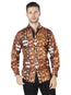 Camisa Casual de Manga Larga Marrón y Dorada 44024