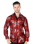 Camisa informal de manga larga color vino y plata 44027