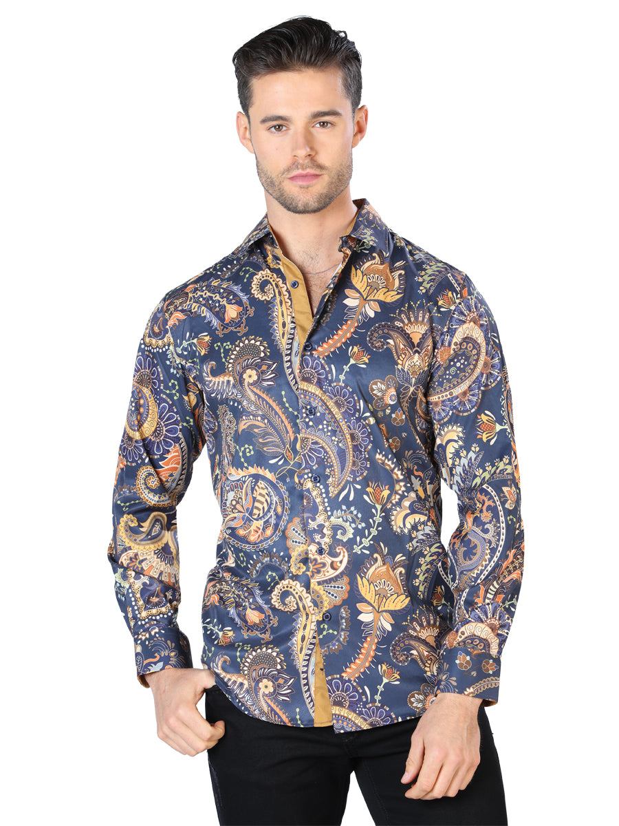 Camisa informal de manga larga negra y dorada plateada 44051