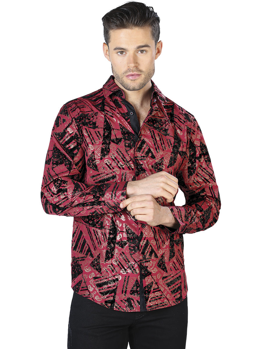 Camisa Casual Negra de Ladrillo de Manga Larga 44052