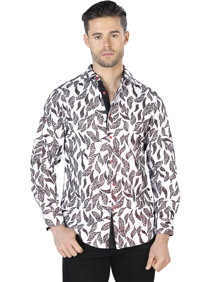 Camisa informal de manga larga blanca y negra 44055