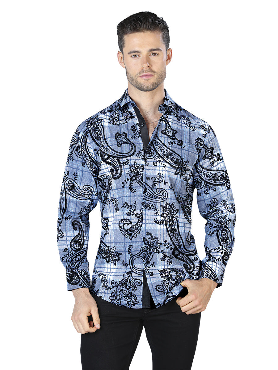 Camisa Casual de Manga Larga Azul y Negra 44058