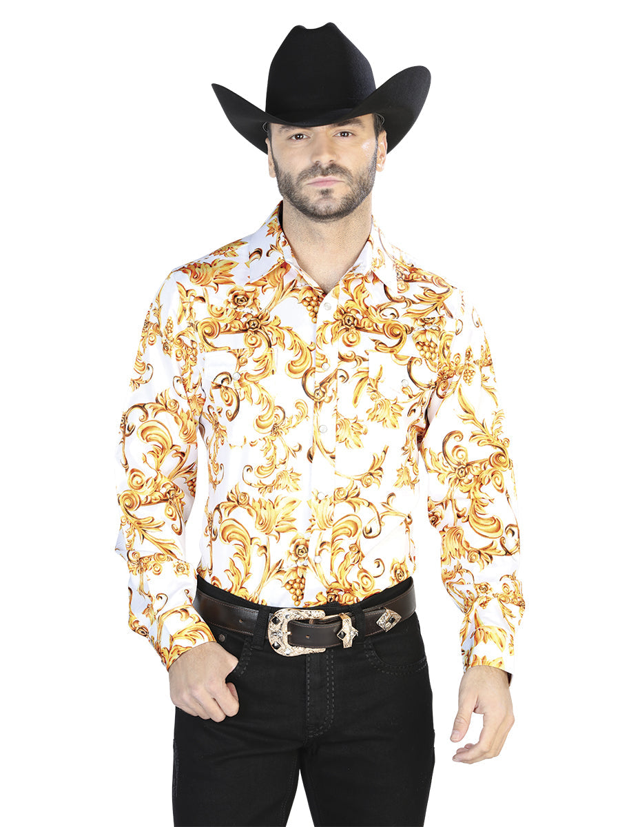 Camisa Casual de Manga Larga Blanco Crudo Dorado 44060