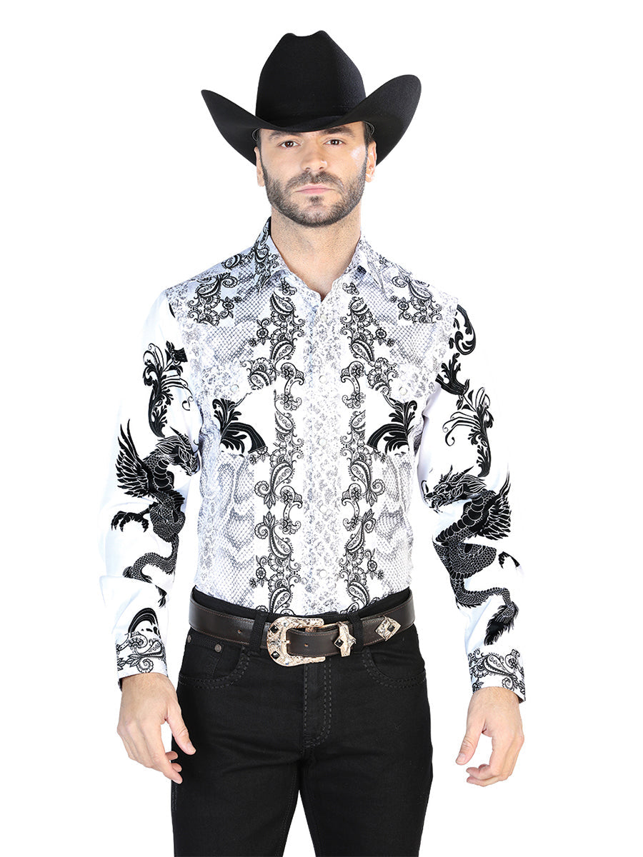 Camisa Informal de Manga Larga Blanca y Negra 44066