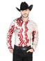 Camisa informal de manga larga burdeos y dorada 44072