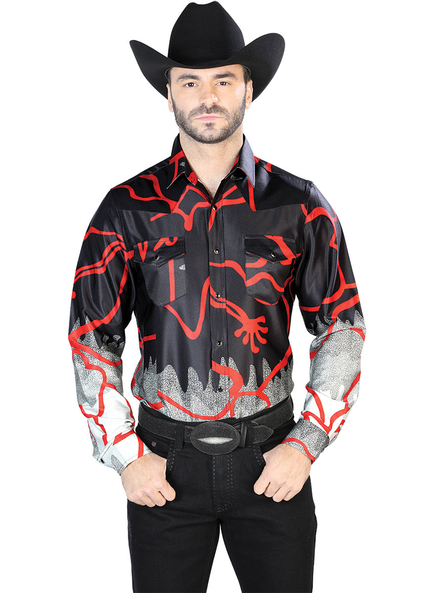 Camisa informal de manga larga negra y roja 44074