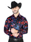 Camisa informal de manga larga azul y roja 44080