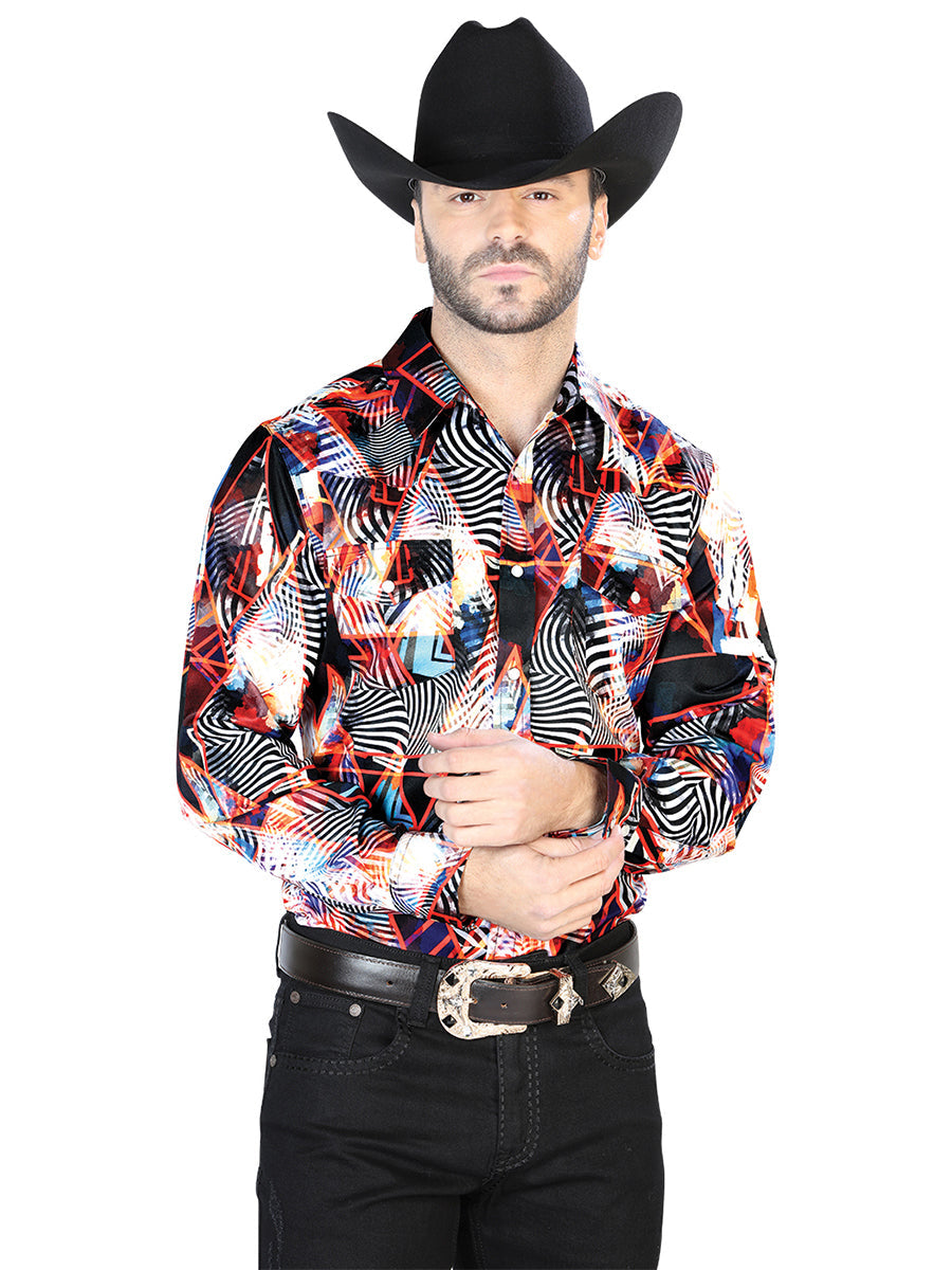 Camisa informal de manga larga burdeos/blanca 44084