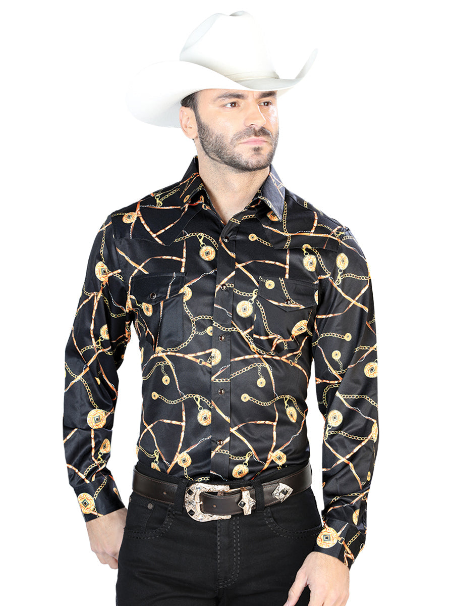 Camisa Negra Casual de Manga Larga 44087