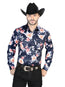 Camisa informal de manga larga azul marino/rosas 44089