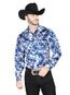 Camisa informal de manga larga azul y blanca 44091