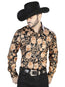 Camisa casual de manga larga dorada y negra 44092