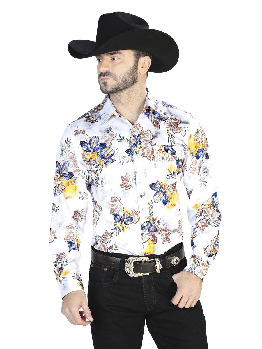 Camisa Manga Larga Casual Estampado Floral Blanca 44097